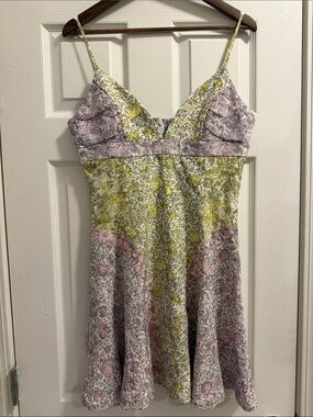 Giovanni Bedin Floral Slip Dress in Yellow & Lavender 100-% silk Italian made